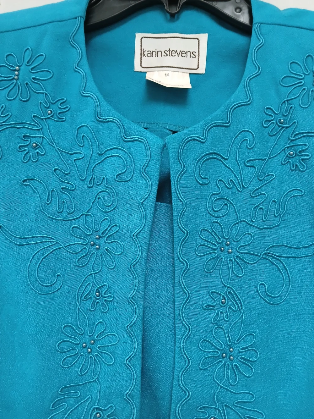 karin stevens Teal Embroidered Short-Sleeve Skirt Set